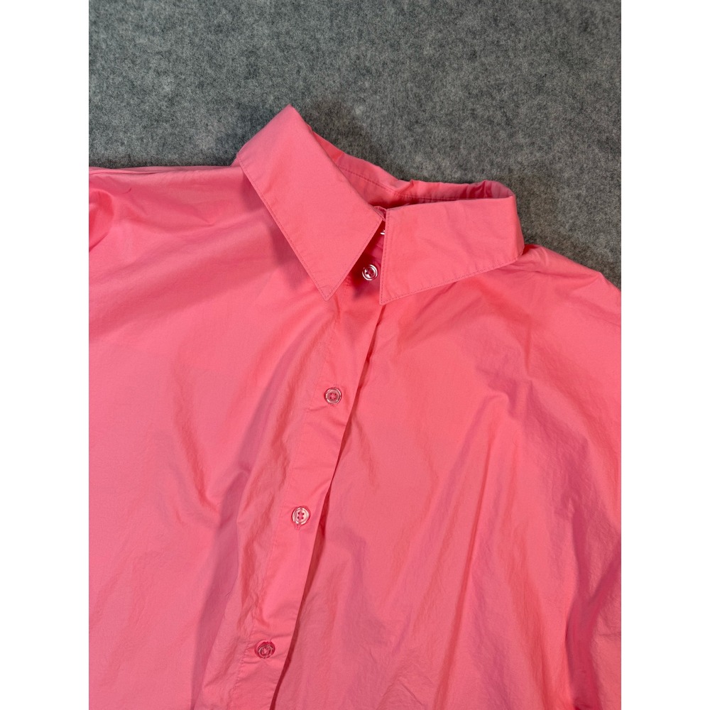 HM Womens Pink Poplin Button Down Shirt Long Sleeve High Low Hem Size M